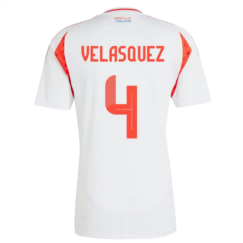 Danxen Mujer Camiseta Chile Lucas Velásquez #4 Blanco 2ª Equipación 24-26 La Camisa México