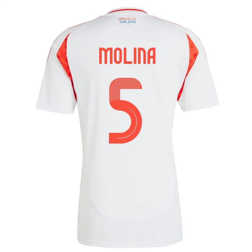 Danxen Mujer Camiseta Chile Benjamín Molina #5 Blanco 2ª Equipación 24-26 La Camisa México