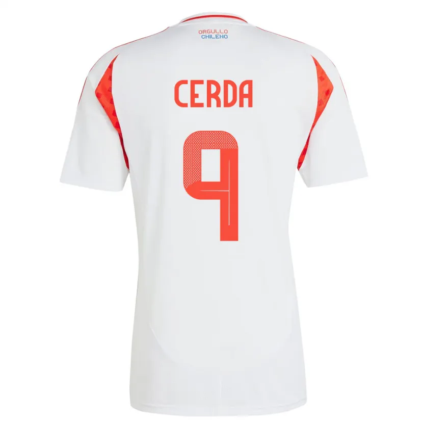 Danxen Mujer Camiseta Chile Axel Cerda #9 Blanco 2ª Equipación 24-26 La Camisa México