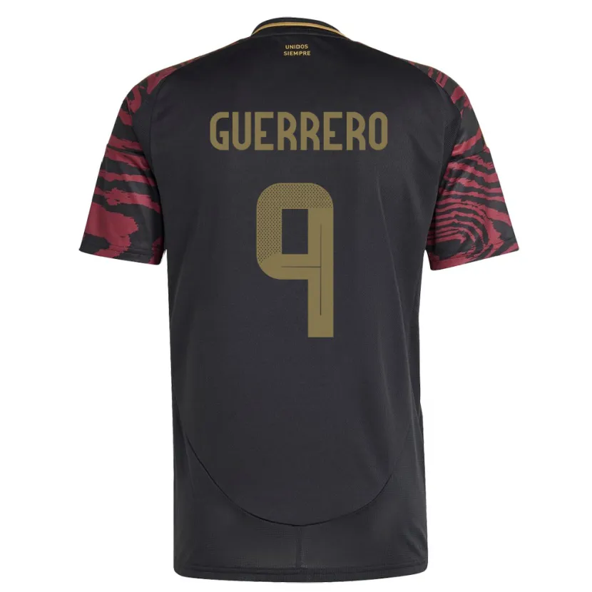 Danxen Mujer Camiseta Perú Paolo Guerrero #9 Negro 2ª Equipación 24-26 La Camisa México
