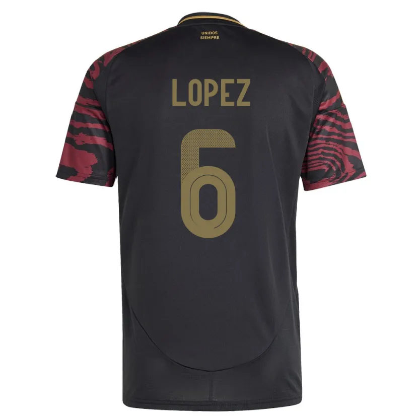 Danxen Mujer Camiseta Perú Marcos López #6 Negro 2ª Equipación 24-26 La Camisa México