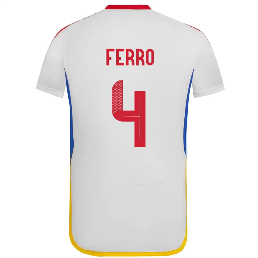 Danxen Mujer Camiseta Venezuela Andrés Ferro #4 Blanco 2ª Equipación 24-26 La Camisa México