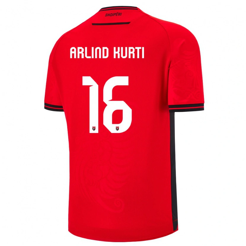 Danxen Niño Camiseta Albania Arlind Kurti #16 Rojo Negro 1ª Equipación 26-28 La Camisa México