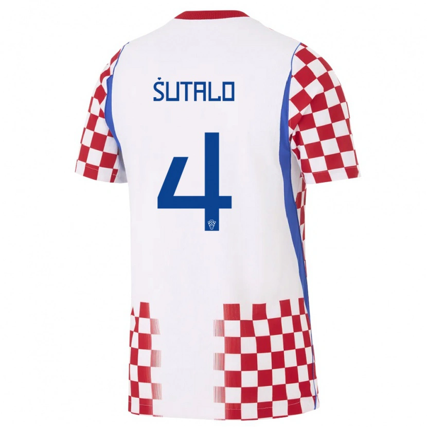 Danxen Niño Camiseta Croacia Bosko Sutalo #4 Blanco Rojo Azul 1ª Equipación 26-28 La Camisa México