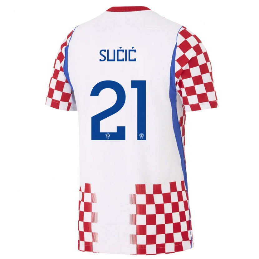 Danxen Niño Camiseta Croacia Luka Sucic #21 Blanco Rojo Azul 1ª Equipación 26-28 La Camisa México