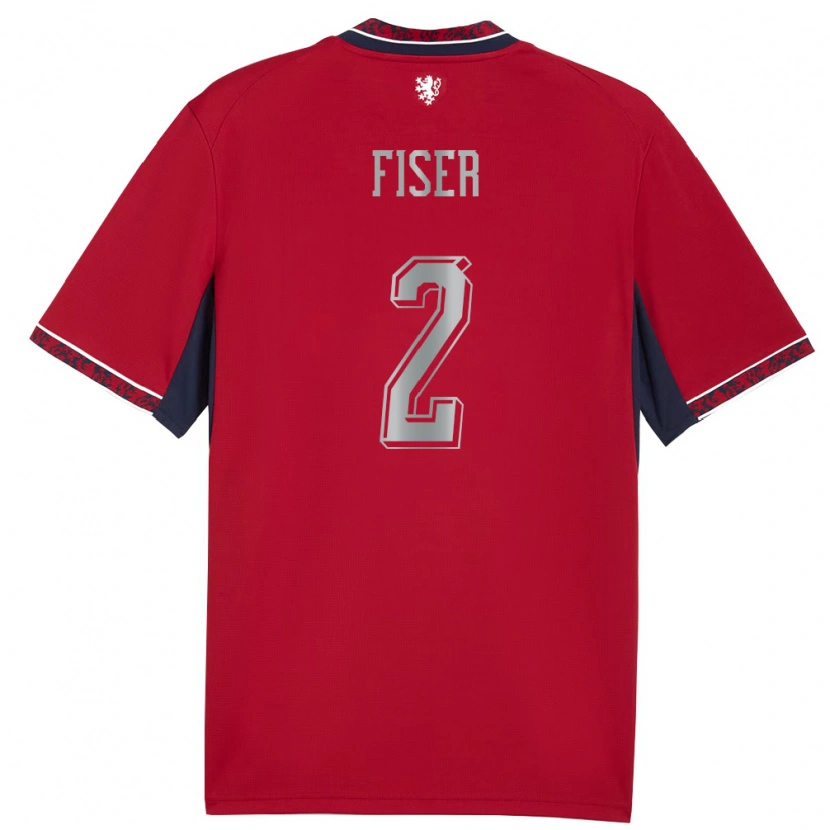 Danxen Niño Camiseta Chequia Radek Fiser #2 Rojo Blanco Marino 1ª Equipación 26-28 La Camisa México