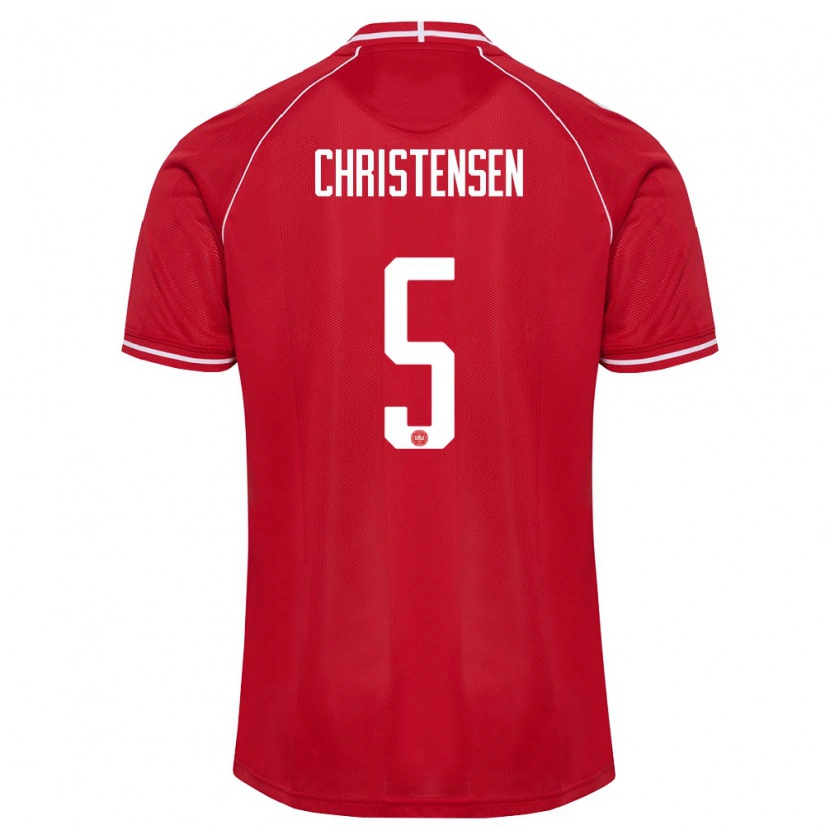 Danxen Niño Camiseta Dinamarca Aske Christensen #5 Rojo Blanco 1ª Equipación 26-28 La Camisa México
