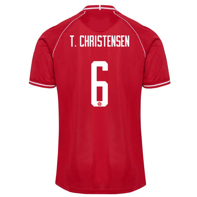 Danxen Niño Camiseta Dinamarca Tristan Christensen #6 Rojo Blanco 1ª Equipación 26-28 La Camisa México