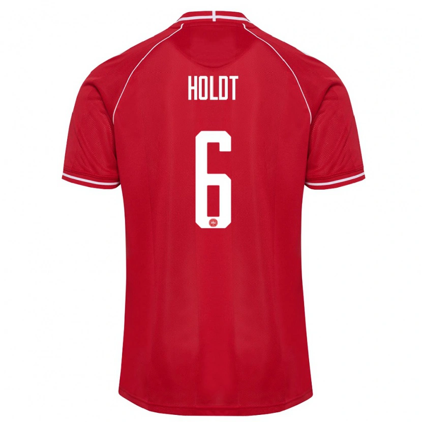 Danxen Niño Camiseta Dinamarca Olivia Holdt #6 Rojo Blanco 1ª Equipación 26-28 La Camisa México