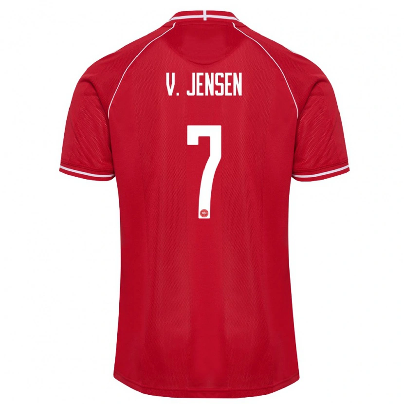 Danxen Niño Camiseta Dinamarca Victor Jensen #7 Rojo Blanco 1ª Equipación 26-28 La Camisa México