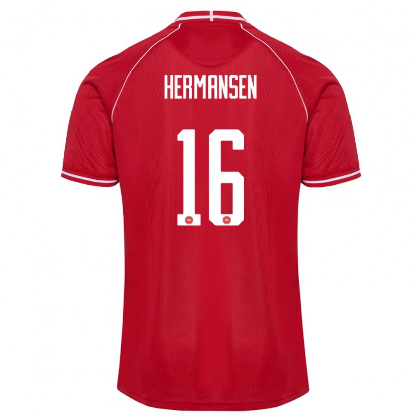 Danxen Niño Camiseta Dinamarca Mads Hermansen #16 Rojo Blanco 1ª Equipación 26-28 La Camisa México
