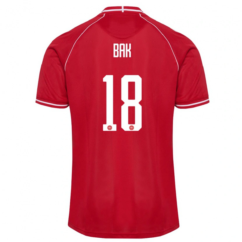 Danxen Niño Camiseta Dinamarca Magnus Bak #18 Rojo Blanco 1ª Equipación 26-28 La Camisa México