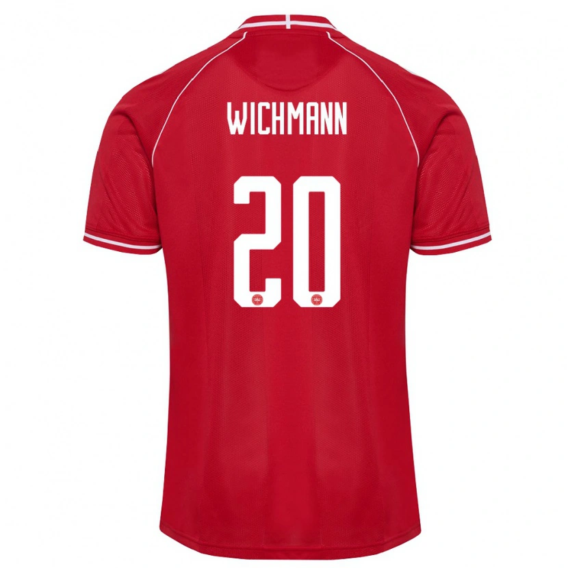 Danxen Niño Camiseta Dinamarca Julius Wichmann #20 Rojo Blanco 1ª Equipación 26-28 La Camisa México