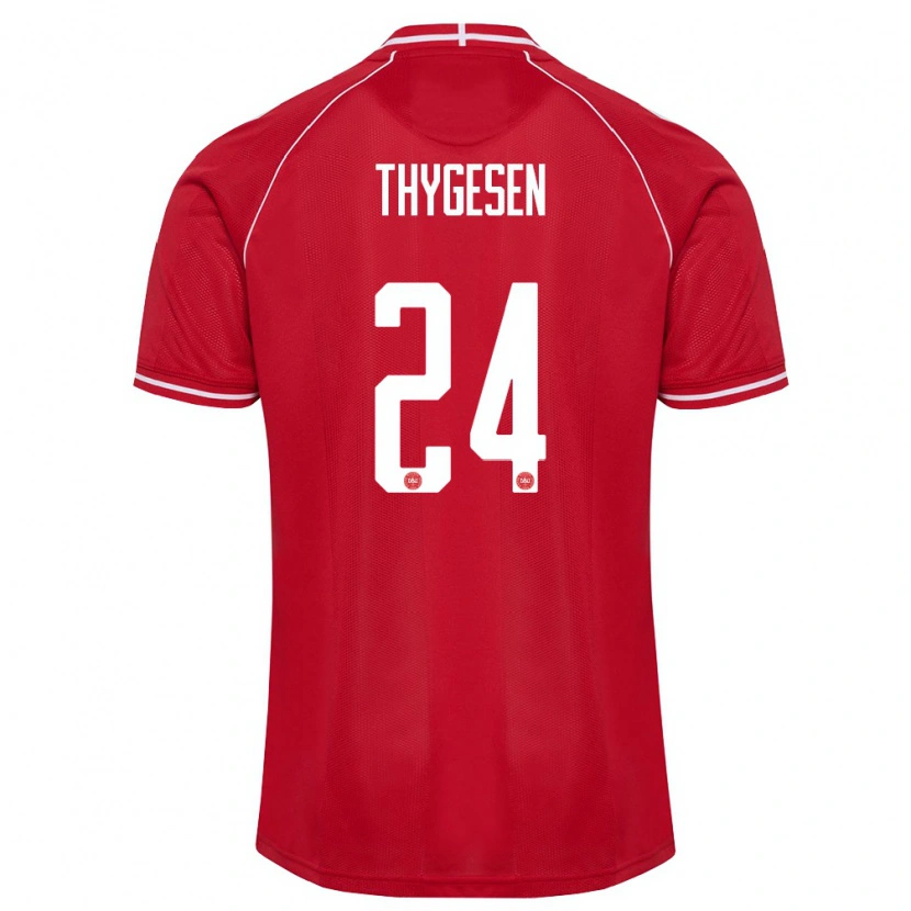 Danxen Niño Camiseta Dinamarca Sarah Thygesen #24 Rojo Blanco 1ª Equipación 26-28 La Camisa México
