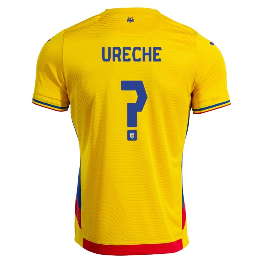 Danxen Niño Camiseta Rumania Alexandru Ureche #0 Amarillo Rojo 1ª Equipación 26-28 La Camisa México