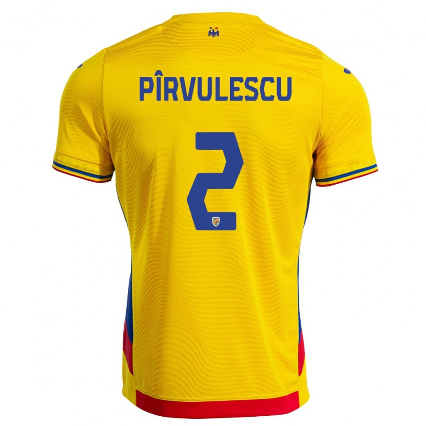 Danxen Niño Camiseta Rumania Sergiu Pîrvulescu #2 Amarillo Rojo 1ª Equipación 26-28 La Camisa México