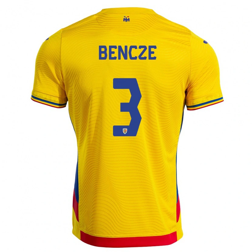 Danxen Niño Camiseta Rumania Lóránd Bencze #3 Amarillo Rojo 1ª Equipación 26-28 La Camisa México