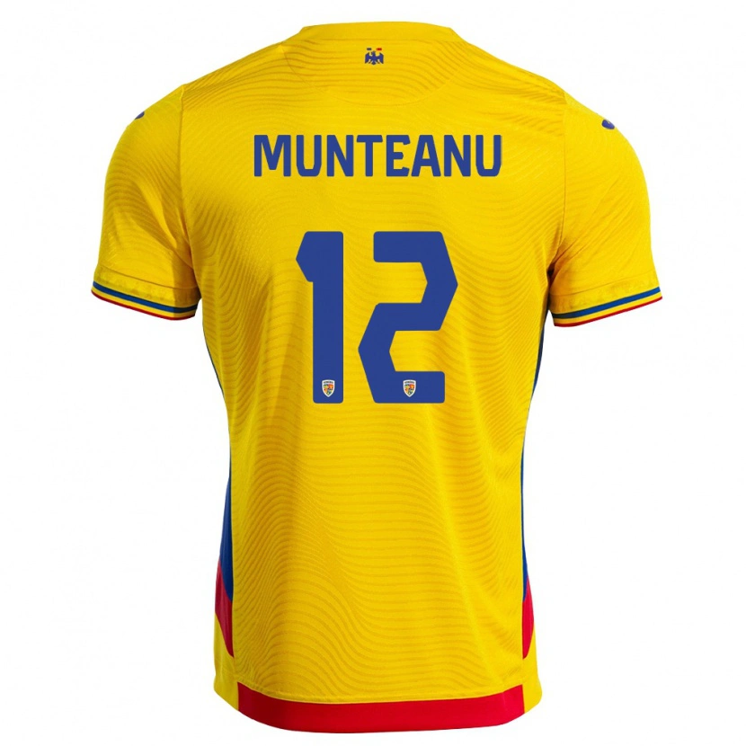 Danxen Niño Camiseta Rumania Rafael Munteanu #12 Amarillo Rojo 1ª Equipación 26-28 La Camisa México
