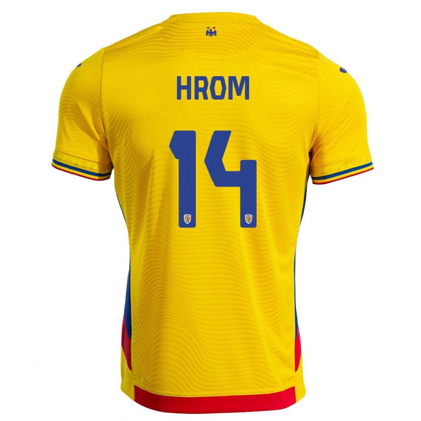 Danxen Niño Camiseta Rumania Darian Hrom #14 Amarillo Rojo 1ª Equipación 26-28 La Camisa México