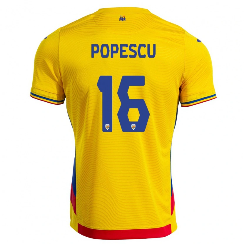 Danxen Niño Camiseta Rumania Laurențiu Popescu #16 Amarillo Rojo 1ª Equipación 26-28 La Camisa México