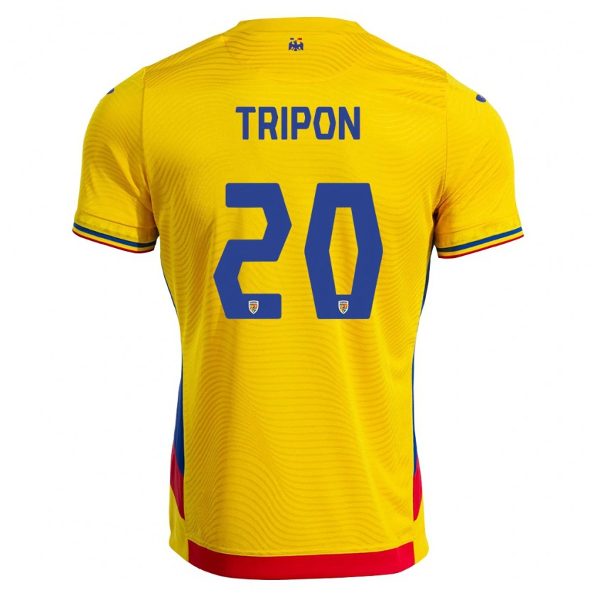 Danxen Niño Camiseta Rumania Darius Tripon #20 Amarillo Rojo 1ª Equipación 26-28 La Camisa México