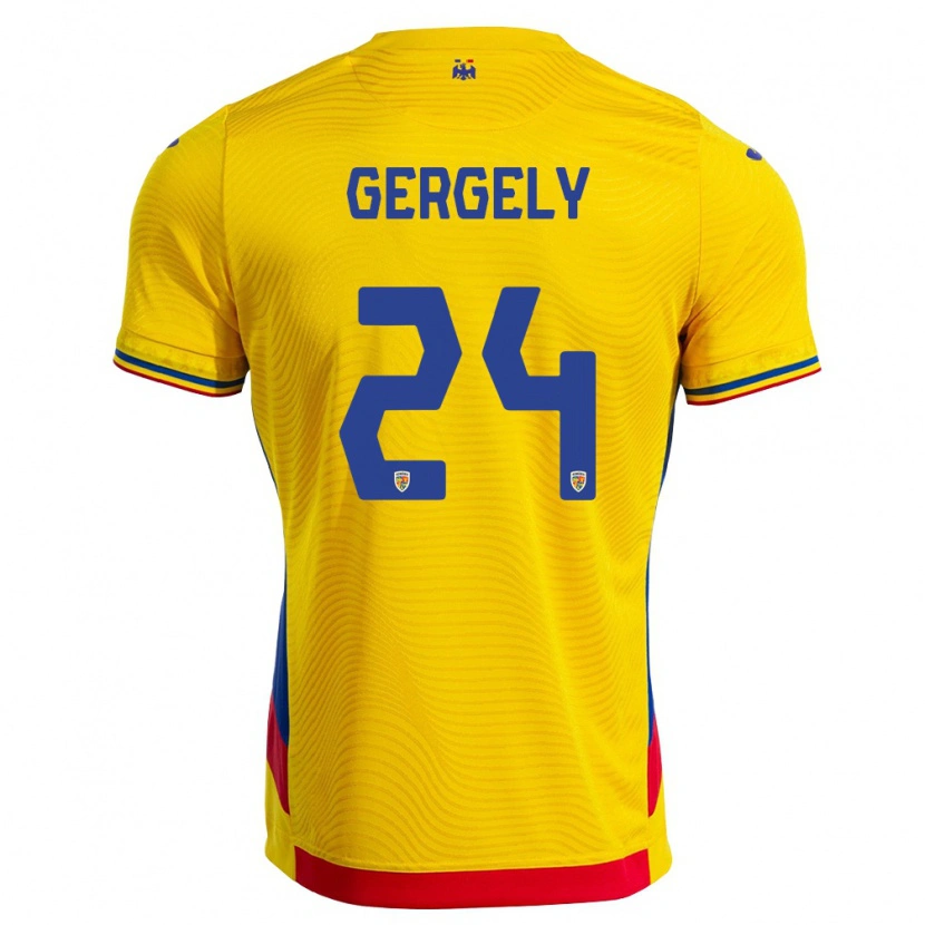 Danxen Niño Camiseta Rumania Botond Gergely #24 Amarillo Rojo 1ª Equipación 26-28 La Camisa México