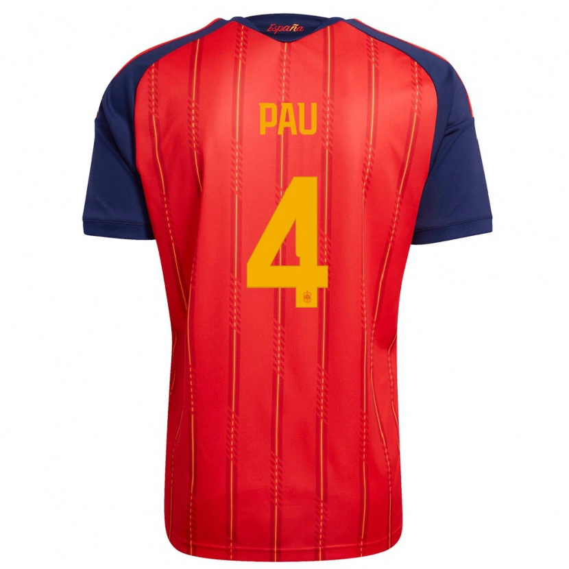 Danxen Niño Camiseta España Pau Torres #4 Rojo Marino Amarillo 1ª Equipación 26-28 La Camisa México
