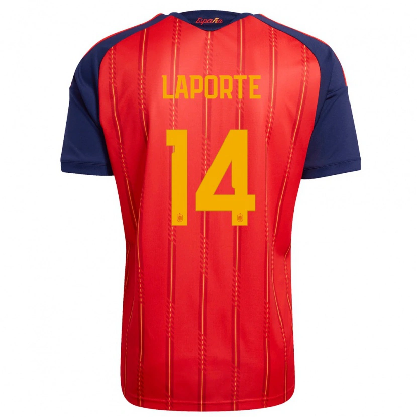 Danxen Niño Camiseta España Aymeric Laporte #14 Rojo Marino Amarillo 1ª Equipación 26-28 La Camisa México