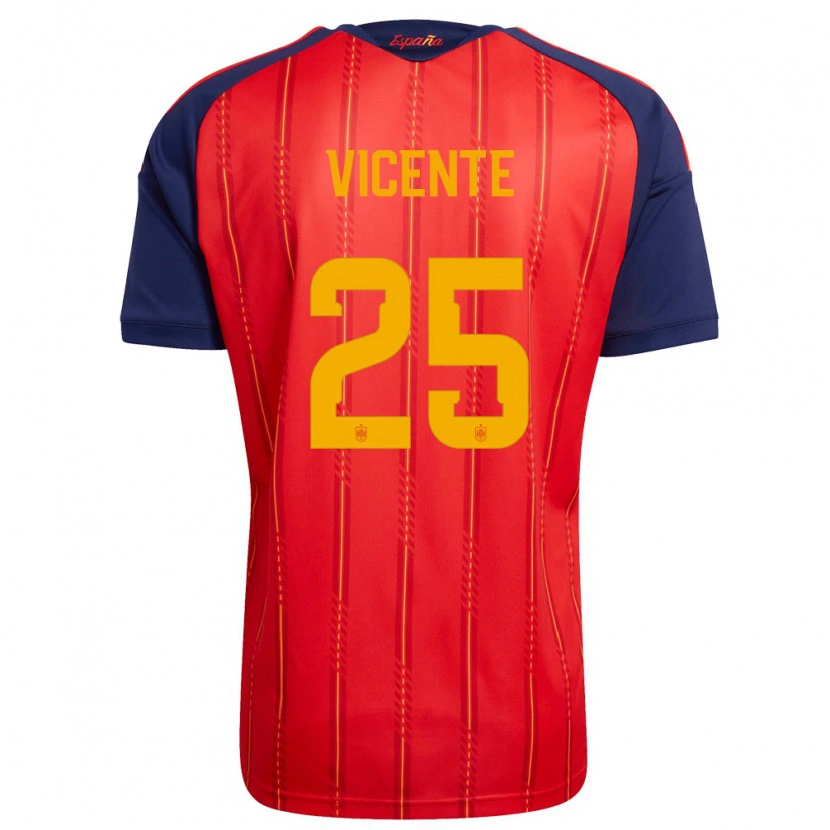 Danxen Niño Camiseta España Ainhoa Vicente #25 Rojo Marino Amarillo 1ª Equipación 26-28 La Camisa México