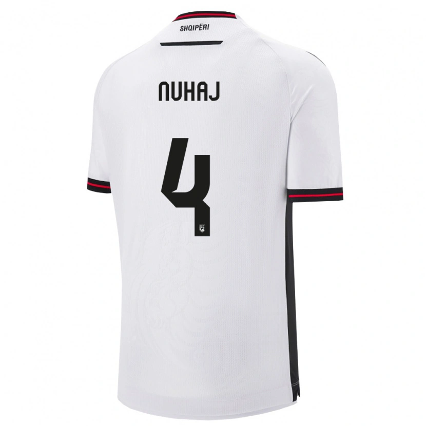 Danxen Niño Camiseta Albania Fabjano Nuhaj #4 Blanco Negro 2ª Equipación 26-28 La Camisa México