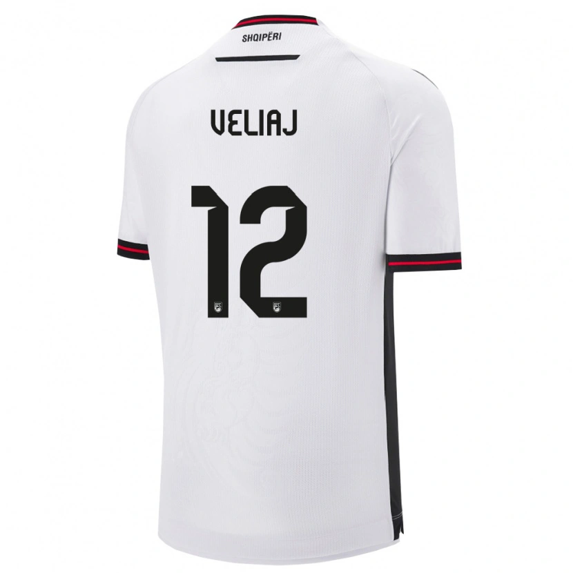 Danxen Niño Camiseta Albania Giulio Veliaj #12 Blanco Negro 2ª Equipación 26-28 La Camisa México