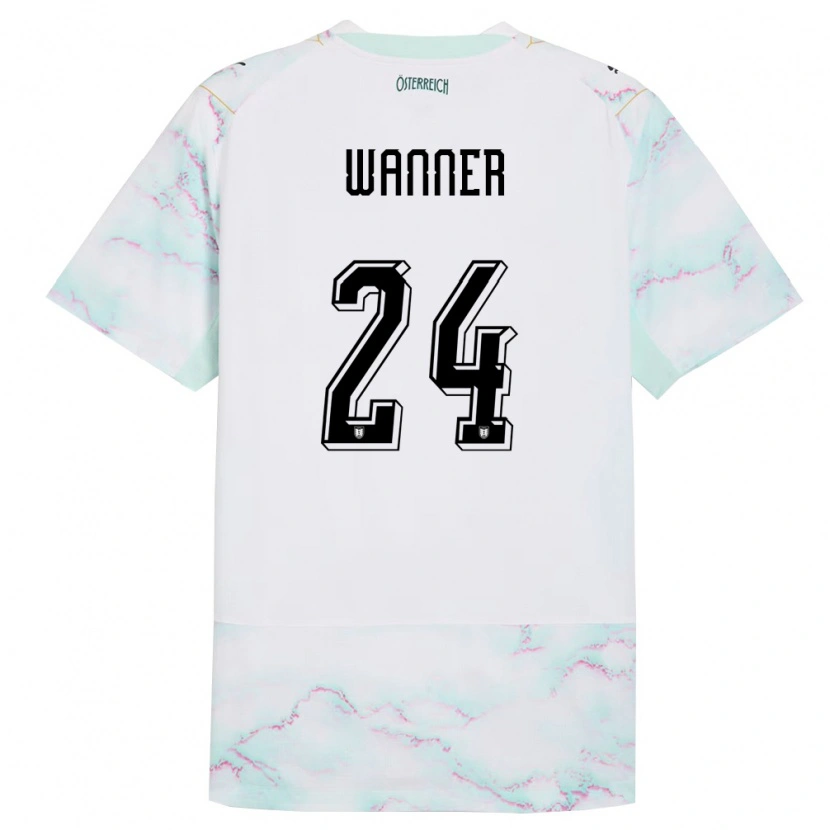 Danxen Niño Camiseta Austria Paul Wanner #24 Blanco Verde Oro 2ª Equipación 26-28 La Camisa México