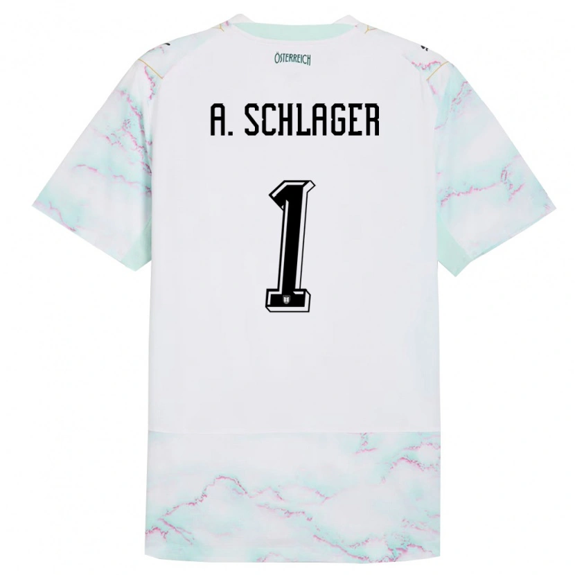 Danxen Niño Camiseta Austria Alexander Schlager #1 Blanco Verde Oro 2ª Equipación 26-28 La Camisa México