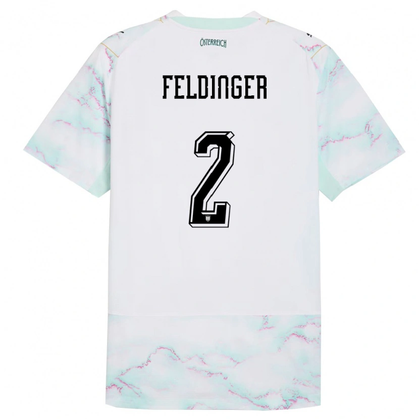 Danxen Niño Camiseta Austria Rafael Feldinger #2 Blanco Verde Oro 2ª Equipación 26-28 La Camisa México