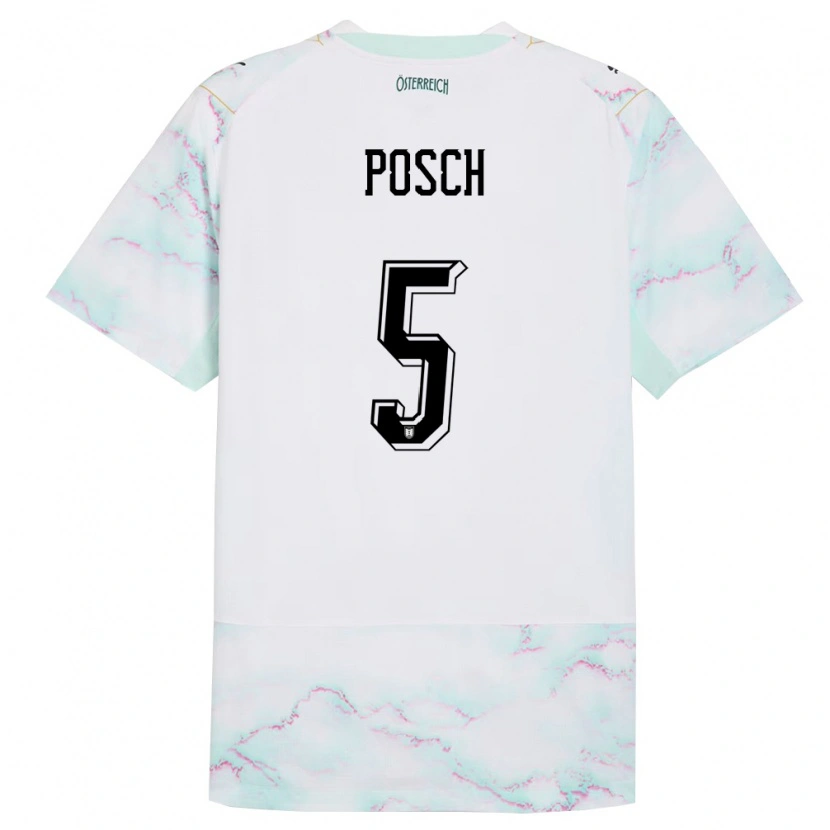 Danxen Niño Camiseta Austria Stefan Posch #5 Blanco Verde Oro 2ª Equipación 26-28 La Camisa México