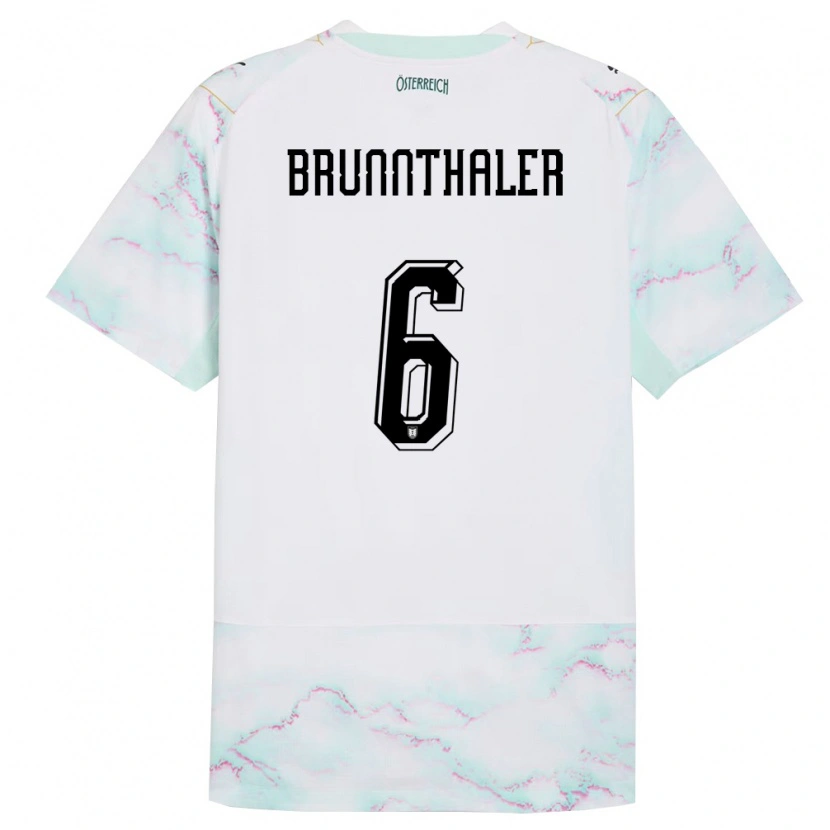 Danxen Niño Camiseta Austria Melanie Brunnthaler #6 Blanco Verde Oro 2ª Equipación 26-28 La Camisa México