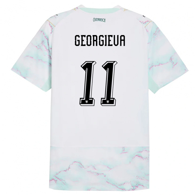 Danxen Niño Camiseta Austria Marina Georgieva #11 Blanco Verde Oro 2ª Equipación 26-28 La Camisa México