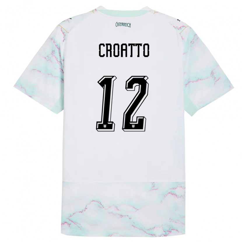 Danxen Niño Camiseta Austria Michela Croatto #12 Blanco Verde Oro 2ª Equipación 26-28 La Camisa México