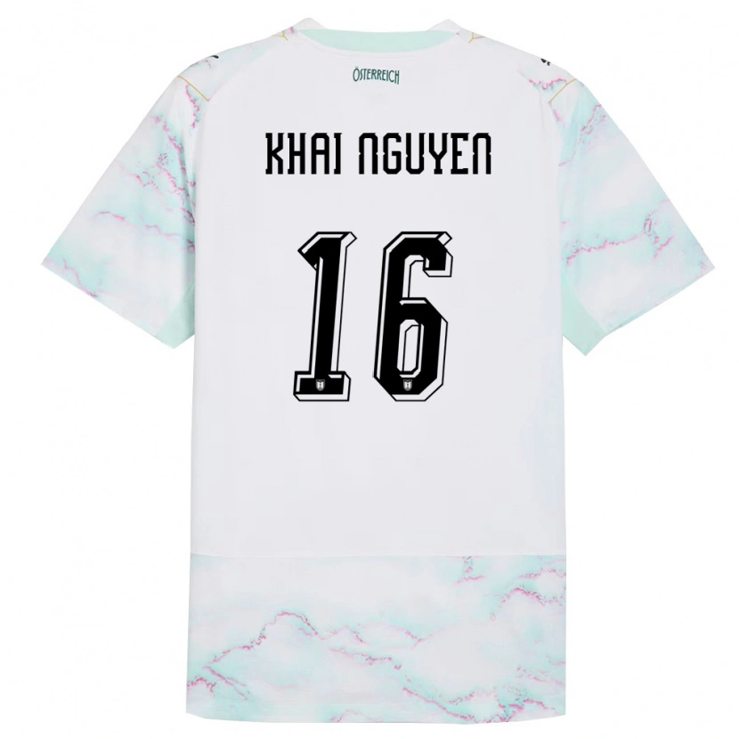 Danxen Niño Camiseta Austria Quoc Khai Nguyen #16 Blanco Verde Oro 2ª Equipación 26-28 La Camisa México