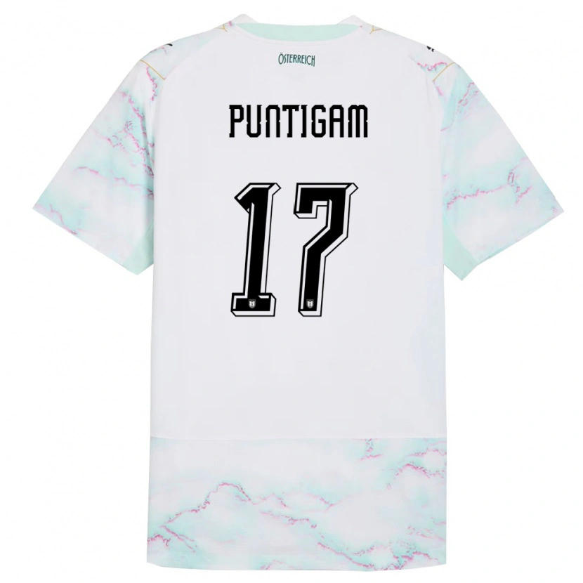 Danxen Niño Camiseta Austria Sarah Puntigam #17 Blanco Verde Oro 2ª Equipación 26-28 La Camisa México