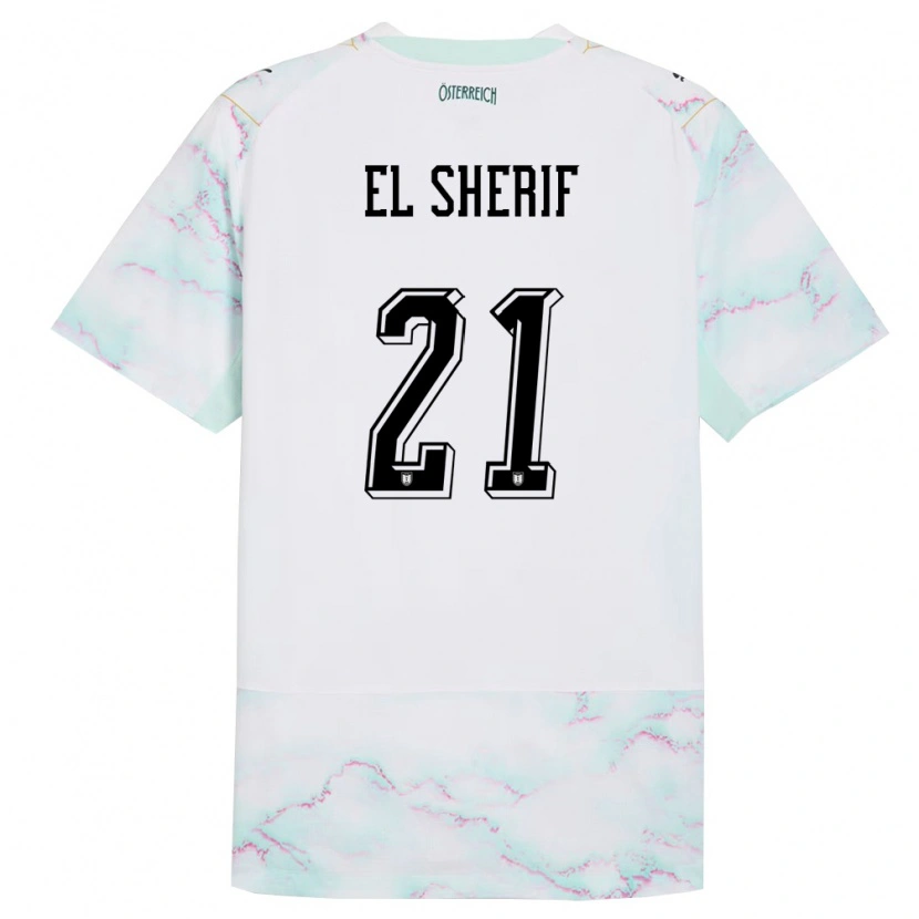 Danxen Niño Camiseta Austria Mariella El Sherif #21 Blanco Verde Oro 2ª Equipación 26-28 La Camisa México