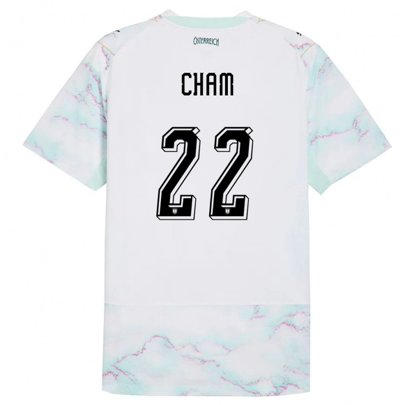 Danxen Niño Camiseta Austria Muhammed Cham #22 Blanco Verde Oro 2ª Equipación 26-28 La Camisa México
