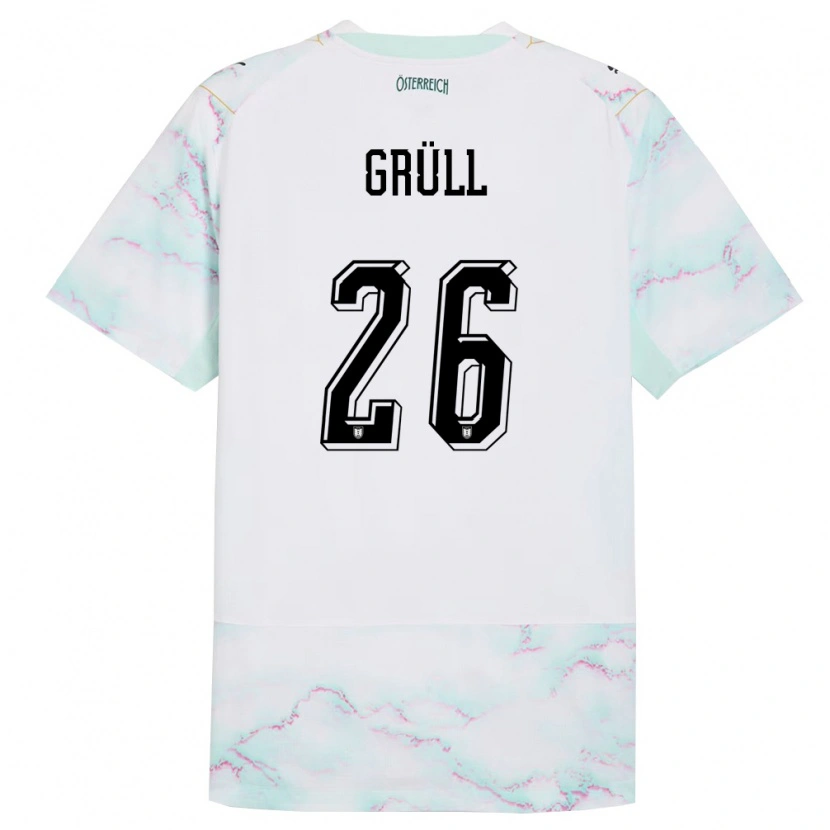 Danxen Niño Camiseta Austria Marco Grüll #26 Blanco Verde Oro 2ª Equipación 26-28 La Camisa México