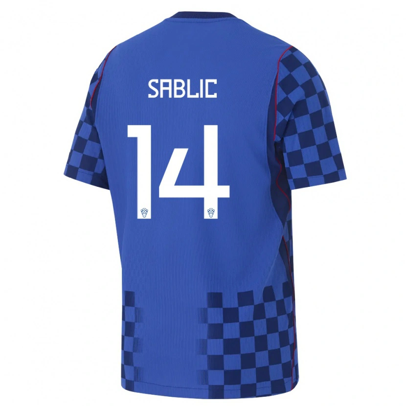 Danxen Niño Camiseta Croacia Vito Sablic #14 Azul Marino Rojo 2ª Equipación 26-28 La Camisa México