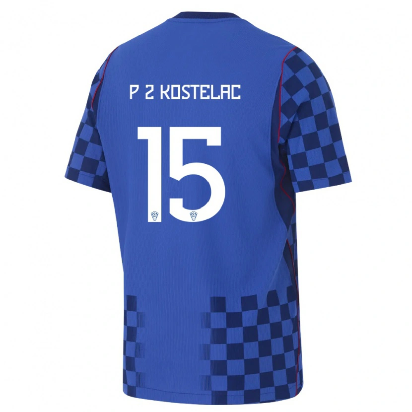 Danxen Niño Camiseta Croacia Petar Zvonimir Kostelac #15 Azul Marino Rojo 2ª Equipación 26-28 La Camisa México