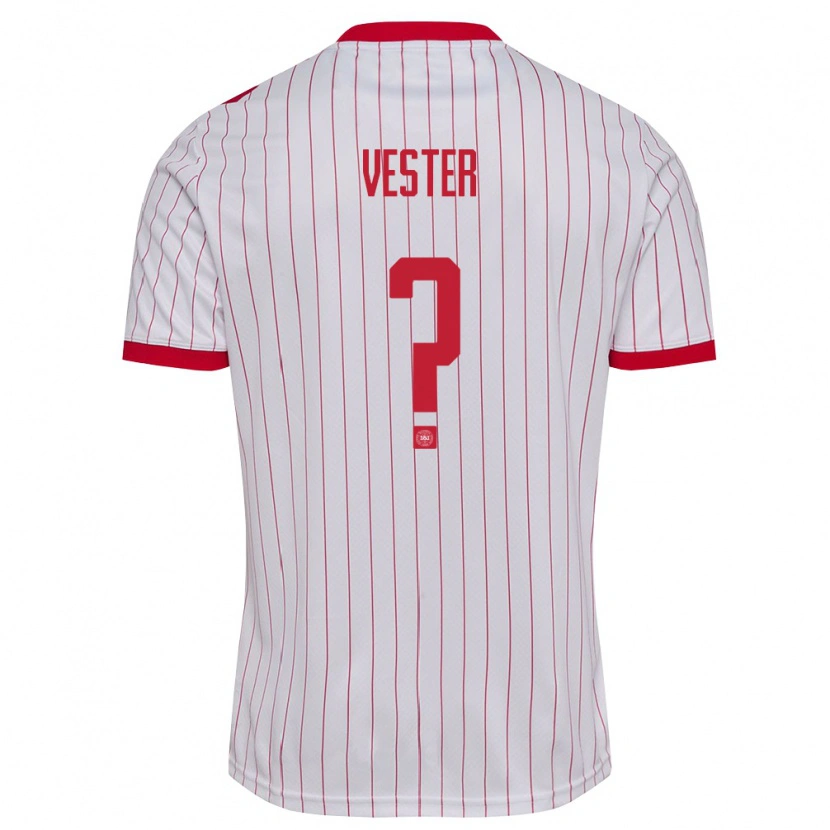 Danxen Niño Camiseta Dinamarca Jakob Vester #0 Blanco Rojo 2ª Equipación 26-28 La Camisa México