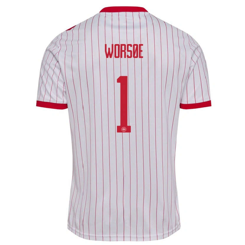 Danxen Niño Camiseta Dinamarca Laura Worsoe #1 Blanco Rojo 2ª Equipación 26-28 La Camisa México