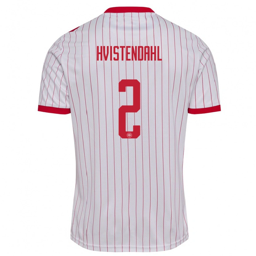 Danxen Niño Camiseta Dinamarca Johan Hvistendahl #2 Blanco Rojo 2ª Equipación 26-28 La Camisa México