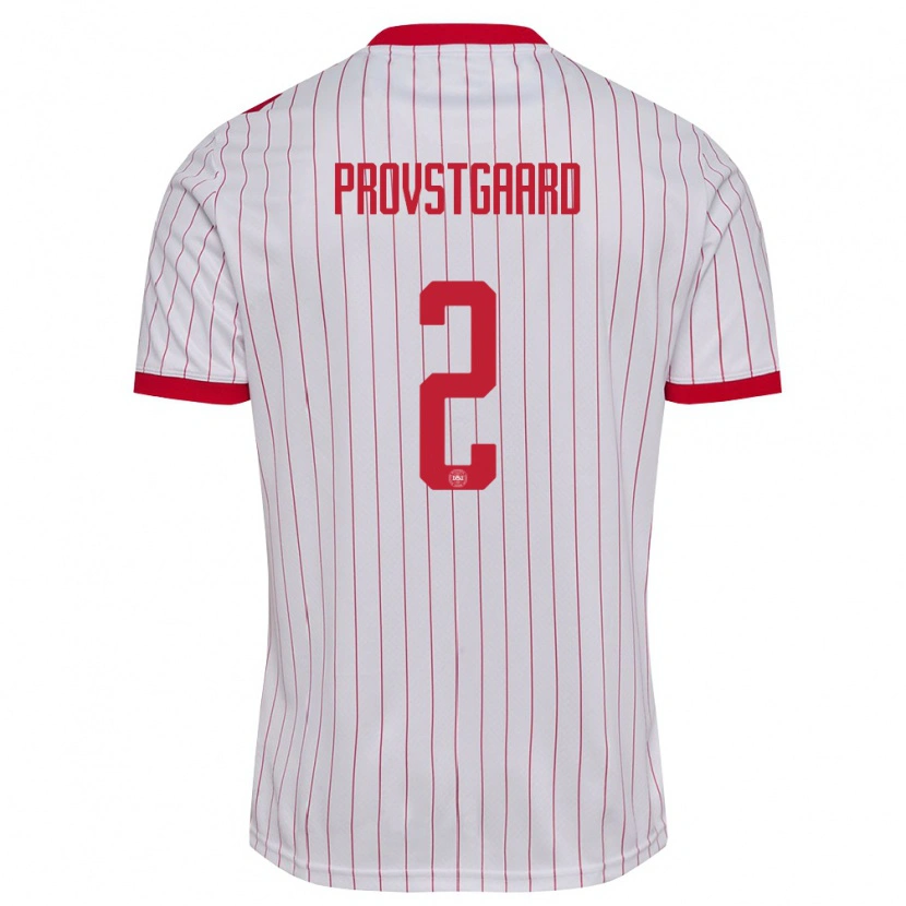Danxen Niño Camiseta Dinamarca Oliver Provstgaard #2 Blanco Rojo 2ª Equipación 26-28 La Camisa México
