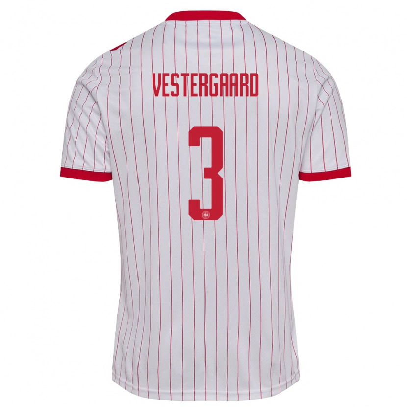 Danxen Niño Camiseta Dinamarca Jannik Vestergaard #3 Blanco Rojo 2ª Equipación 26-28 La Camisa México